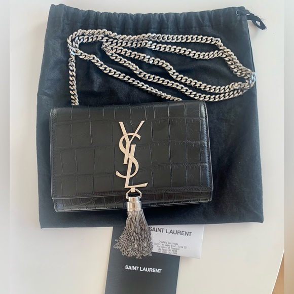SOLD TO STORE 5A Saint Laurent YSL 100% AUTH Kate Chain Bag In Croc-Embossed - Picture 2 of 13